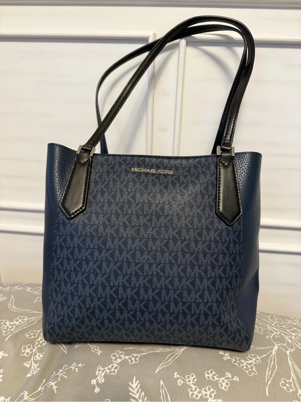 Michael Kors Navy and Black MK Signature Tote